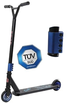 Habib Gruppe TÜV-geprüfter Stunt Scooter 360° Lenkung – Trick Roller für Kinder & Erwachsene | 110mm PU alukern Räder, Stuntscooter mit Ständer ABEC 9 Kugellagern | Robust, Leicht, 100kg Max.