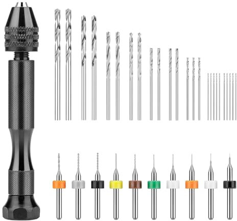 Vocdikficy Juego de Taladro Manual, Taladro Manual con Tornillo de Banco con 10 Brocas Pequeñas para PCB y 25 Brocas Micro-Tipo Twist, para Polímero de Resina