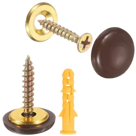 sourcing map 12 Pcs 16.8 mm Decorative Caps Cover Nails, Zinc Alloy Screw Covers Caps Mirror Fixing Screws for Mirrors, Coffee Tables, Wooden or Glass Furniture, Brown
