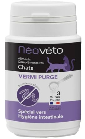 Néovéto DESPARASITANTE para Gatos Antiparasitario Interno en en Polvo Natural, Ingredientes Activos autorizados por los Servicios Veterinarios Franceses
