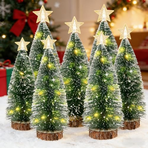 6 Stück Mini Weihnachtsbaum mit Led,künstlicher Weihnachtsbaum mit Beleuchtung,Kleiner Tannenbaum Deko,Tannenbaum Künstlich Klein Dekoration,Weihnachten Desktop DIY Dekoration,für Tischdeko, DIY