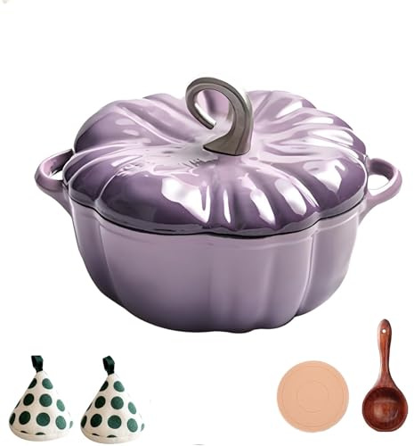sloiaz Horno holandés de Calabaza, Molde de cocotte de Calabaza, Olla for estofado con Tapa, for decoración de Acción de Gracias en otoño, Apto for Todo Tipo de Estufas(Purple)