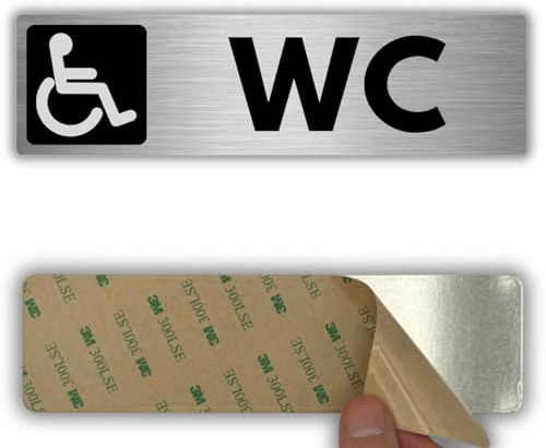 LEIASA | Panneau WC PMR Handicapés - 5x18 cm - Épaisseur 0,8 mm - Aluminium - Plaque Accès Toilettes - Signalisation Accessible - (Toilettes Handicapés)