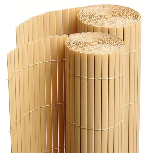 PEGANE Lot de 2 Canisses Brise Vue en PVC Tube Plat,Clôture Protection pour Jardin terasse Balcon Coloris Naturel Bambou - Hauteur 80 x Longueur 500 cm 1700g/m2