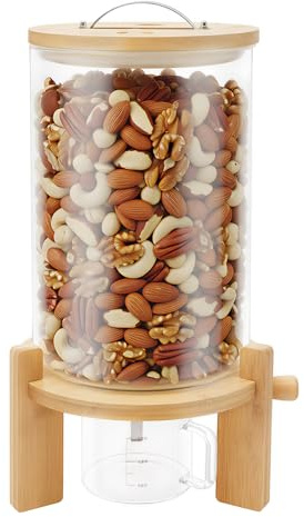 QIERF Distributeur de céréales en verre et acier inoxydable - Capacité : 7,5 l - Avec thermomètre et verre doseur - 20 x 30 cm - Transparent - Récipient de conservation rond pour riz et farine