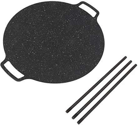 WIHFHGZ Padella Grill Rotonda BBQ, Piano Barbecue in Pietra Medica 30CM, 6 Strati Antiaderente, 2 Manici - Riscaldamento Rapido e Uniforme, Supporto Stabile per Fornelli e Forno (36 centimetri)