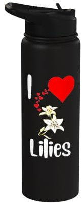 Adoro fiori di giglio bianco, cuori e petali bianchi sbocciano Stainless Steel Insulated Water Bottle