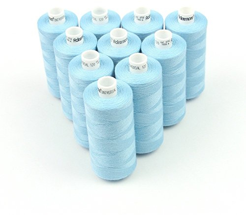 Ackermann 10x 1.000m UNIVERSAL NÄHGARN, Stärke 120, Qualitätsgarn, Nähmaschinengarn, Overlock Garn, Garn für Overlock-Nähmaschinen (0732 Lichtblau)