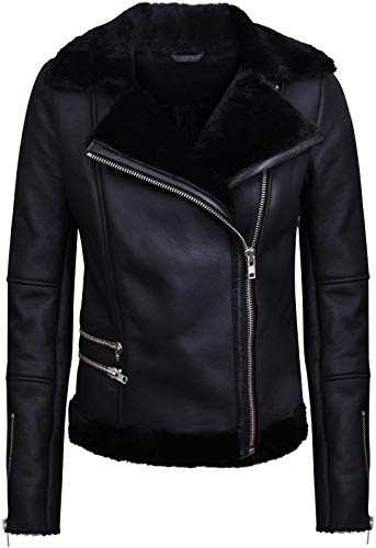 Infinity Leather Schwarze Lammfell-Bikerjacke Aus Lammleder für Damen
