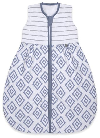 emma & noah Baby Schlafsack 1.0 TOG, Ganzjahres Schlafsack für den Frühling, Sommer und Herbst, 100% Bio-Baumwolle, OEKO-TEX Zertifiziert, Strampelsack für Neugeborene (Rauten Blau, 110 cm)