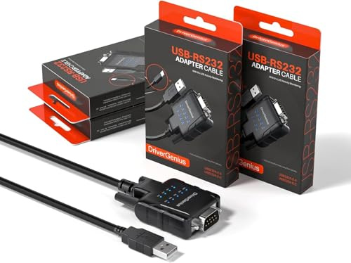 DriverGenius SerialPulseX USB-A to RS232 DB9 Adapter, 9-LED (4-Pack) | Full-Pin RS232 Signal Support for Stable Communication with IT Systems, Legacy Device Connectivity & Modem Compatibility