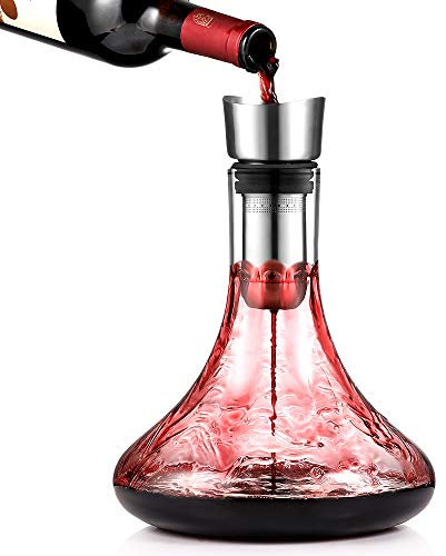 glastal Decantador de Vino con Aireador y Filtro Incorporados, Decantador de Vidrio con Aireador, Jarra de Respiración de Vino, Vertido sin Goteo 1800 ml / 63.3 oz (Capacidad Total)…