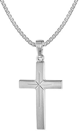 trendor Kreuz-Anhänger 24 mm Weißgold 585 (14 Karat) mit Silberkette 75283 | Damen und Herren Halskette mit modischem Echtgold-Anhänger