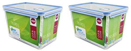 Emsa 508549 Clip & Close Frischhaltedose mit Deckel, 10.8 Liter, rechteckig (2 Stück)