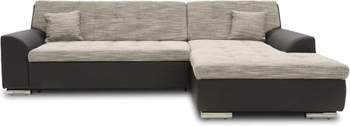DOMO. collection Treviso Canapé d'angle convertible en forme de L en cuir synthétique et tissu tissé - Canapé d'angle convertible - Canapé d'angle rembourré - 267 x 178 x 83 cm (l x p x h) - Gris/noir