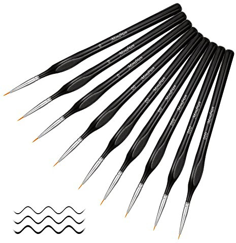 9 Pinceles Pintura acrílica y Acuarela, Pinceles Miniaturas detallistas (#0#00#000) con Pelo de Lobo, para óleo, Manualidades y miniaturas Detalle, Mangos de Madera