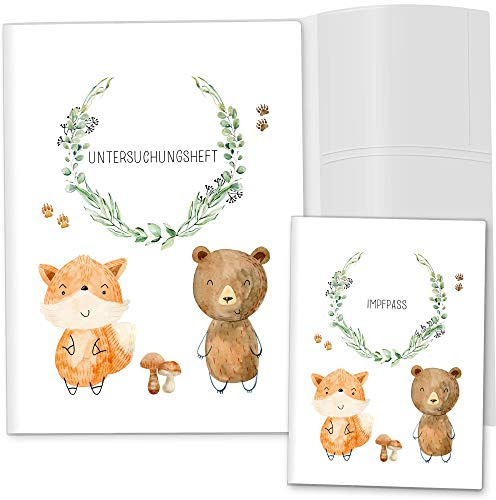 OLGS U-Heft-Hülle inkl. Impfpass Hülle 3-teiliges Set Have Fun | Untersuchungsheft Hülle & Impfpasshülle schöne Geschenkidee (U-Heft Set 3-teilig ohne Personalisierung, Fuchs & Bär)