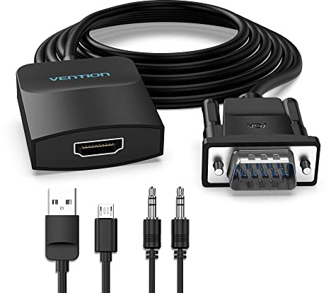 VENTION VGA to HDMI Adapter Converter With Audio 1080P 1m, D-Sub to HDMI for Monitor/TV (ABS Shell)