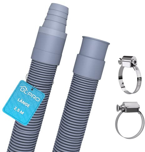 DL-pro Tubo di scarico universale da 2,5 m con fascette [Ø 19 mm] per lavatrice – Estensione tubo flessibile [perfetta tenuta] – Tubo di scarico per lavastoviglie e lavatrice