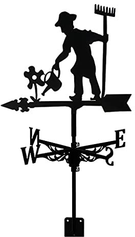 Fenteer Stainless Steel Weather Vane Figurine, Practical Wind Direction Indicator, Vintage Style Farm Scene Home Outdoor Garden Crafts Ornament, Farmer