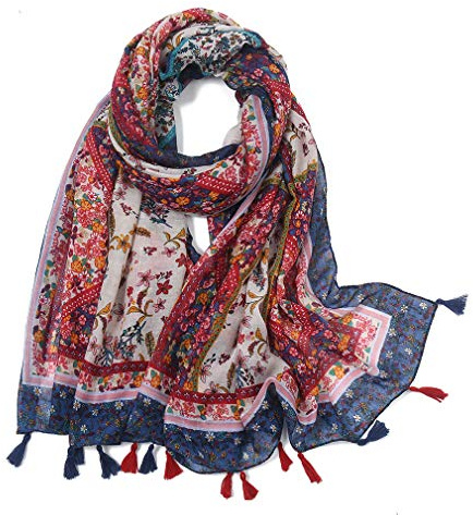 KAVINGKALY Boho Foulard pour femmes Écharpe Imprimée Florale Légère mode Echarpes à Franges Enveloppes Châle(Floral H)