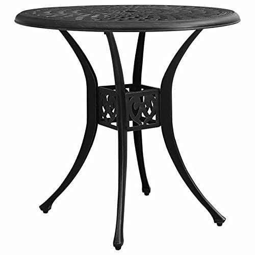 Tidyard Gartentisch mit Schirmloch Terrassentisch Balkontisch Bistrotisch Gartenmöbel Esstisch Tisch Rund Metall Aluminiumguss Schwarz 78x72 cm
