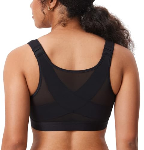 Delimira Women's Front Fastening Wireless Comfort Non Padded Back Support Bra Black 44E
