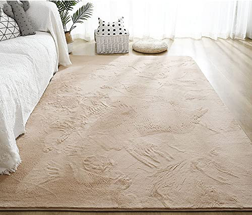 Zswpyq Teppich, Kunstfell Hochflor Teppich, Super Shaggy Anti Rutsch Waschbar Teppich Für Wohnzimmer, Schlafzimmer,Camel,50 x 80 cm