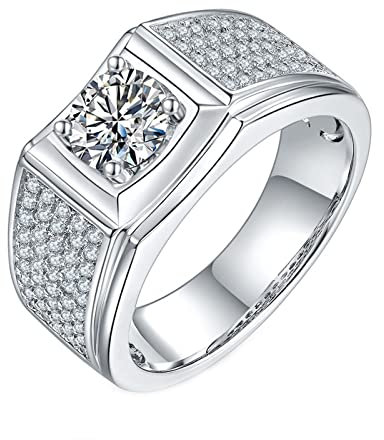 ANAZOZ Pt950 Herren Ring Platin, 1ct Moissanite 4 Klaws Hohl Ehering Herren Echtschmuck