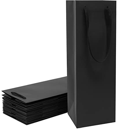 Geschenktüten für Weinflaschen, Flaschentasche, Tragetasche für Flaschen, 10 Stück, schwarze Papier-Geschenktüten mit Griffen, Kraftpapier, einfarbig, für kleine Geschäfte, 10,2 x 10,2 x 35,6 cm