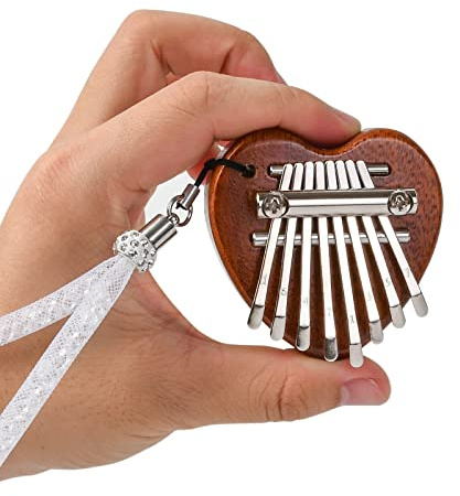 Alnicov Mini Kalimba 8-Tasten-Daumenklavier,tragbares Marimba-Massivholz-Daumenklavier, musikalische Geschenke für Anfänger (herzförmig)