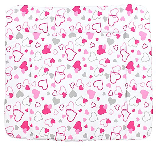 TupTam Baby Wickeltischauflage mit Baumwollbezug Gemustert, Farbe: Herzen Rosa/Grau, Größe: 70 x 60 cm