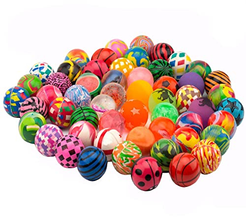 OBTANIM 100 Pcs Colorful Bouncy Balls Bulk Mixed Pattern High Bouncing Balls for Kids Party Favors, Prizes, Birthdays Gift, 27 mm