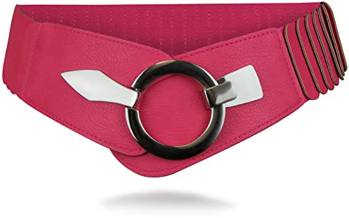 with love, Vanessa & Melissa Elastischer Damen Taillengürtel, ca. 6 cm breiter Hüftgürtel mit silberner Ring-Schließe, Stretchgürtel (80 cm (für Taillenweite 85-105 cm), Rosarot)