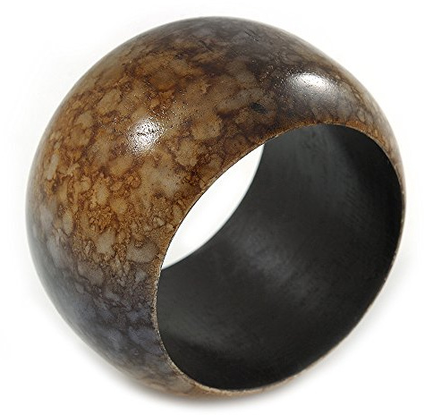 Avalaya Tjockt brett brunt/svart marmoreffekt träarmband, Armband Dam - 20 cm L/stort, trä