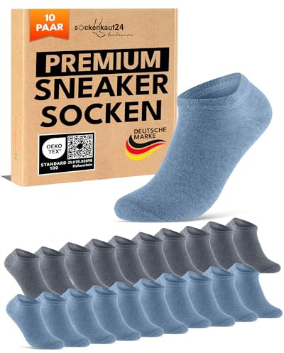 10 Paar Premium Sneaker Socken Herren & Damen aus gekämmter Baumwolle mit Komfortbund ohne drückende Naht
