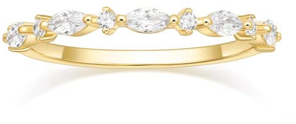 Titaniumcentral Ringe Damen Vorsteckring Schmal 14K Vergoldet Schlicht Eternity Zirkonia Verlobungsringe Eheringe Versprechen Ring (Gelbgold,48 (15.3))
