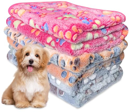 Ceboic 3 st husdjur hundfilt, fluffig fleece valpfiltar mjuk söt tassavtryck husdjurskudde, tvättbara varma sovdynor för små medelstora husdjur hund katt (76 x 52 cm)