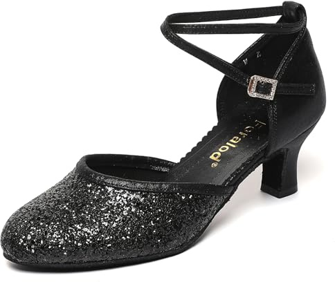 foralod Character Shoes for Women, Woman Ballroom Dance Shoes, 1920s Flapper Shoes, Latin, Salsa, Party Dress Shoes Low Heels, Ankle Strap Pumps, Black