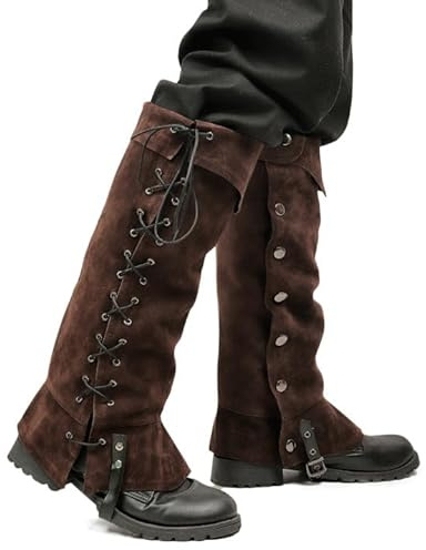 FURPHI Medieval Pirate Boot Covers Faux Leather Steampunk Leg Costume for Men (Tan)