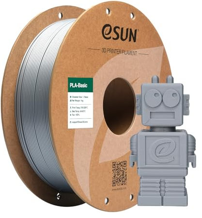 eSUN PLA Filament 1.75mm, PLA Basic 3D Drucker Filament Maßgenauigkeit +/- 0.03mm, 1KG Spule (2.2 LBS) Super Speedy PLA Filament für 3D Drucker, Silber