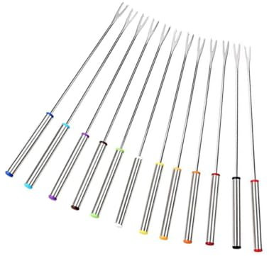 MAGICLULU Lot de 12 Fourchettes à Fondue en Acier Inoxydable 24 Cm, Manche Isolant la Chaleur, Fourchettes à Dessert Fruits, pour Fondue Fromage, Chocolat et Soirée Couleur Aléatoire