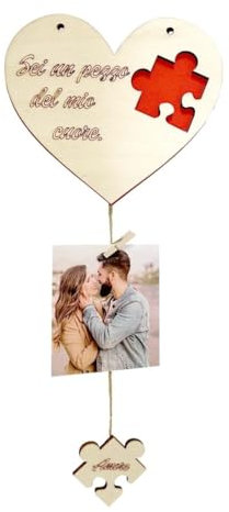 Portafoto Cuore Puzzle, Idea Regalo San Valentino Festa Papà Mamma per Lui e Lei, Cornice da Parete per Foto Decorazioni di Coppia Fidanzamento Anniversario Amore Cuore