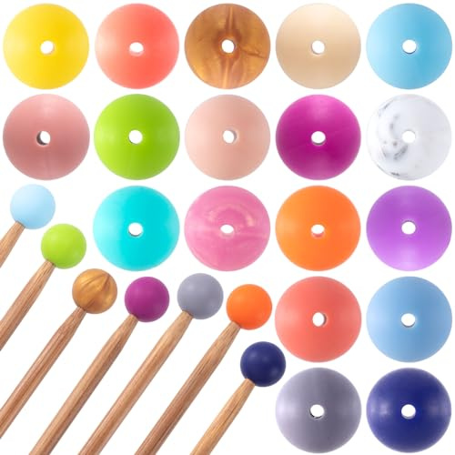 Mxxipp 18 x Perlen-Stricknadel-Stopper, 15 mm, Macaron, rund, Silikon-Stricknadeln, Spitzenschutz, Nadelspitzen-Abdeckung, Strickwerkzeug, Nadelendkappen zum Stricken
