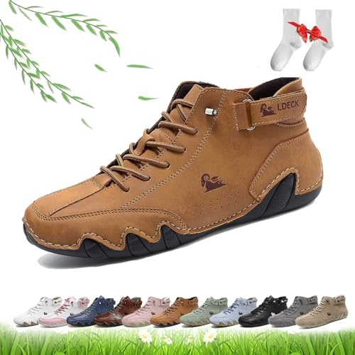 Bottes Hautes Faites à la Main for Femmes, Chaussures Beck for Femmes Marche Pieds Nus Bottes Chukka légères et Respirantes Mocassins Plats for la randonnée et la Marche(Brun,37 EU)