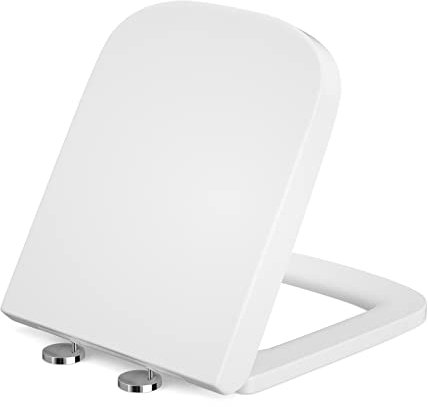 SAMODRA Square Toilet Seat Soft Close White, Quick Release for Easy Clean, Simple Top Fixing,Standard Toilet Lid with Adjustable Hinges