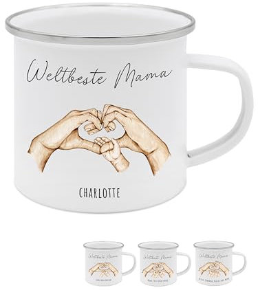 Bärenfreunde - Personalisierte Emaille Tasse Kinder mit hochwertigem Spezial-Druck – Bruchsicher, Leicht & Umweltfreundlich – Perfekt für Zuhause, Kindergarten oder Camping (+ 1 Hand)