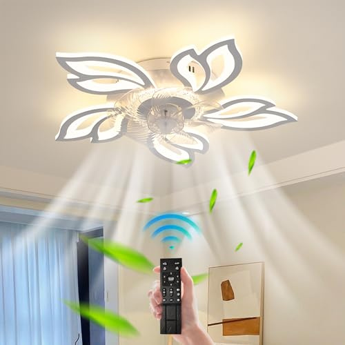 JIINOO Deckenventilator mit Beleuchtung und Fernbedienung Leise, Acryl Dimmbar LED Deckenleuchte mit Ventilator, Reversibel Deckenventilator mit Lampe für Wohnzimmer Schlafzimmer, 68 cm Weiß
