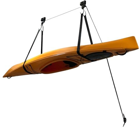 NaMaSyo Kayak and Canoe Ceiling Pulley System Kayak Hoist Lift Garage Storage Mount Storage Hoist Heavy Duty Holds 125 lbs for Kayaks Canoes Bikes Cargo Box Ladder Storage