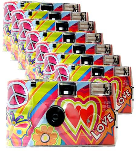 Photo PORST Lot de 8 appareils photo jetables 1A Edition Love Kult, Rainbow avec cœurs, avec flash, piles et film (lot de 8, 27 prises chacune, 35 mm, couleur, automatique, MHD 12-2025)